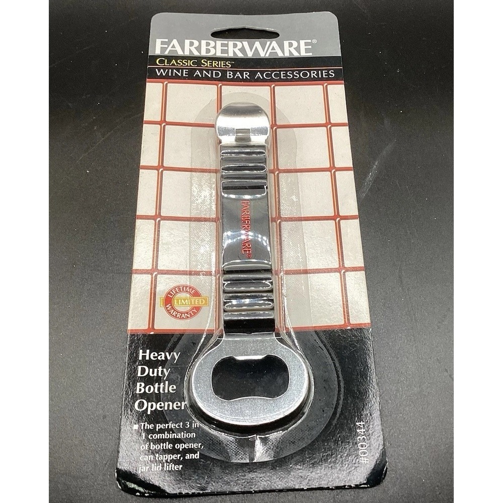New Pkg Farberware Classic Series Heavy Duty Bottle Opener 3 In 1‎ New Old Stock